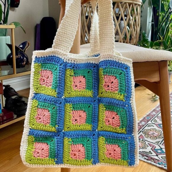 crochet granny square tote bag | 100% cotton - Picture 1 of 11